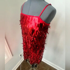 Allison & Kelly Sz S showstopper Red Chandelier Sequin Fringe Mini Dress NWT